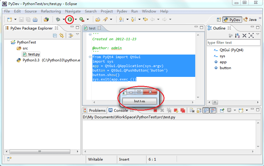 WindowsEclipse+PyDevPython+PyQt4