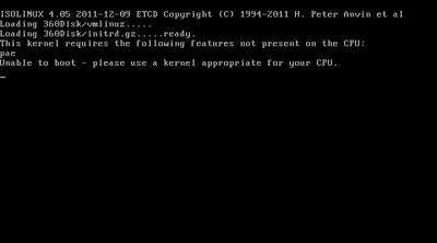 360ʾUnable to boot - Please use a kernel appropriate for your CPUô죿